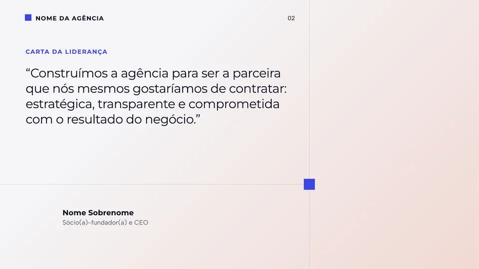 Slide de carta da liderança da apresentação institucional Enterprise