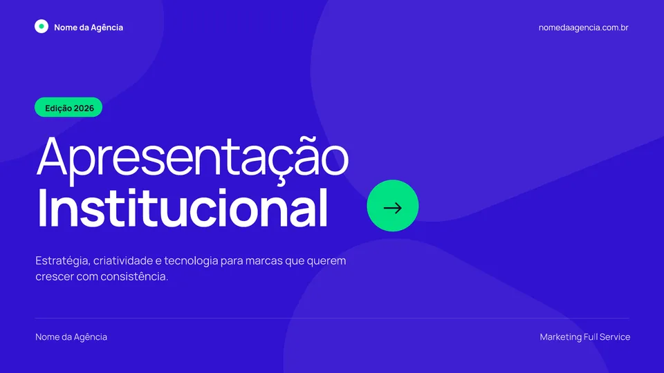 Capa violeta do modelo de apresentação institucional para agência Pro