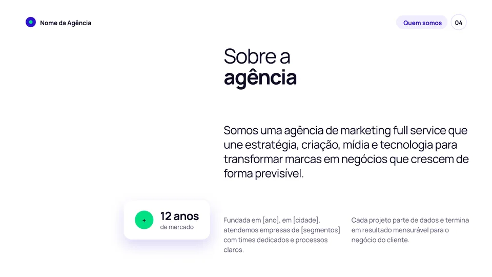 Slide sobre a agência do modelo de apresentação institucional Pro